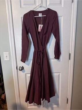 Son de Flor Deep Purple Wrap Midi Linen Dress XXS